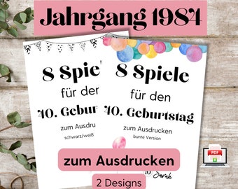 40. Geburtstag Spiele Set zum Ausdrucken, Geburtstagsspiele zum Ausdrucken 1984, 40er Geburtstag Gästespiel PDF, 40. Geburtstag Mann Frau