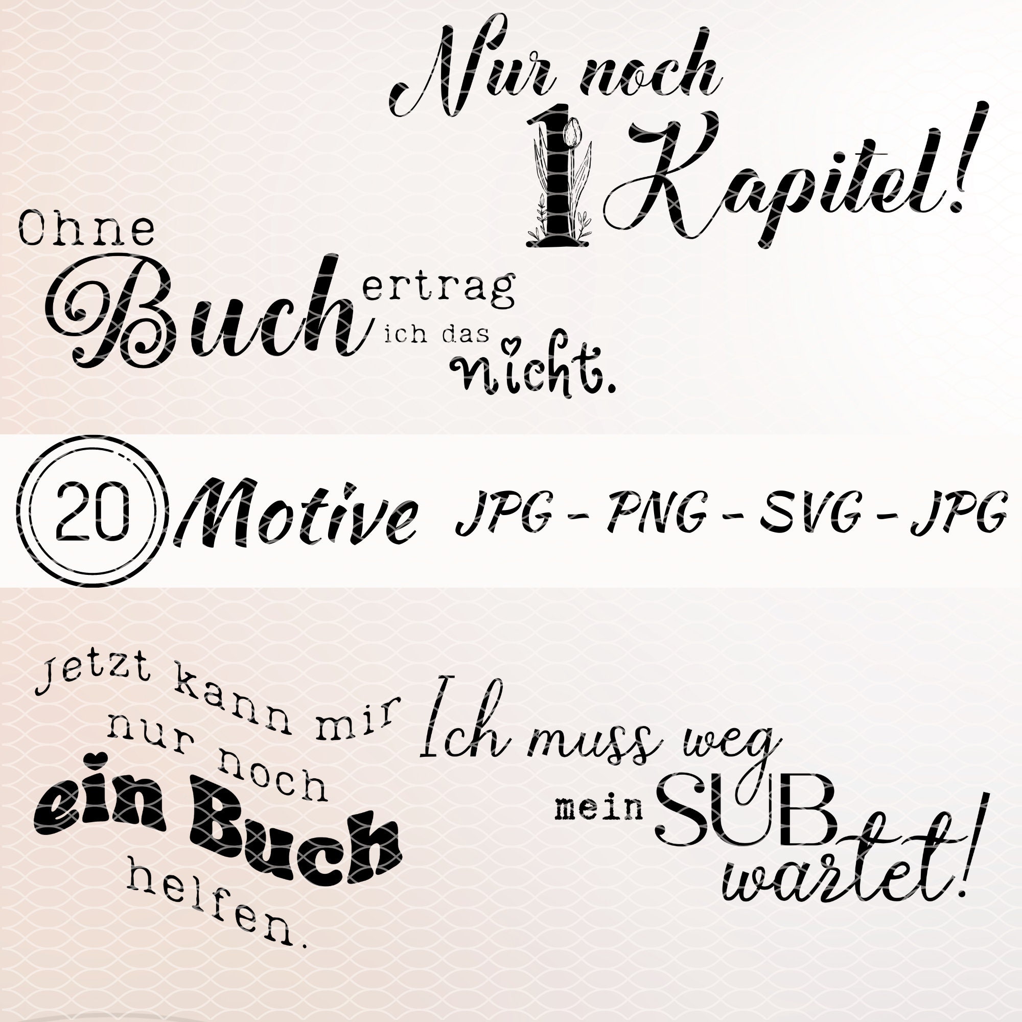 Bücher lesen SVG Bundle, Plotterdatei Bücher, Clipart Bücherwurm, PNG