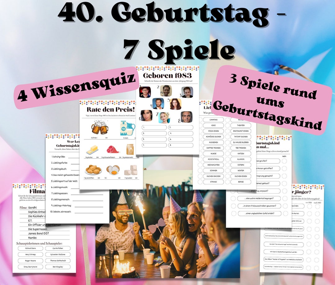 40. Geburtstag Spiele Zum Ausdrucken Partyspiele Ausdrucken Etsy UK