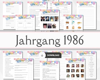 40th Birthday Party for those born in 1986 - 15 Printable Party Games in German, West and East Germany: Guessing Games, Quizzes, Guest Games, Table Decorations, Table Games (PDF)