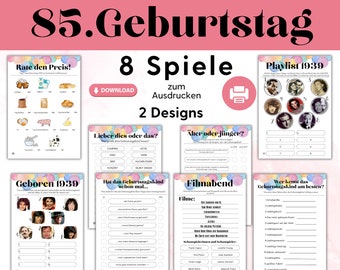 Spiele 85. Geburtstag Mann Frau, 85. Geburtstag Oma Opa Spiel Ideen, 85er Geburtstag Mutter Vater Party Spiele, Quiz zum 85. Geburtstag PDF