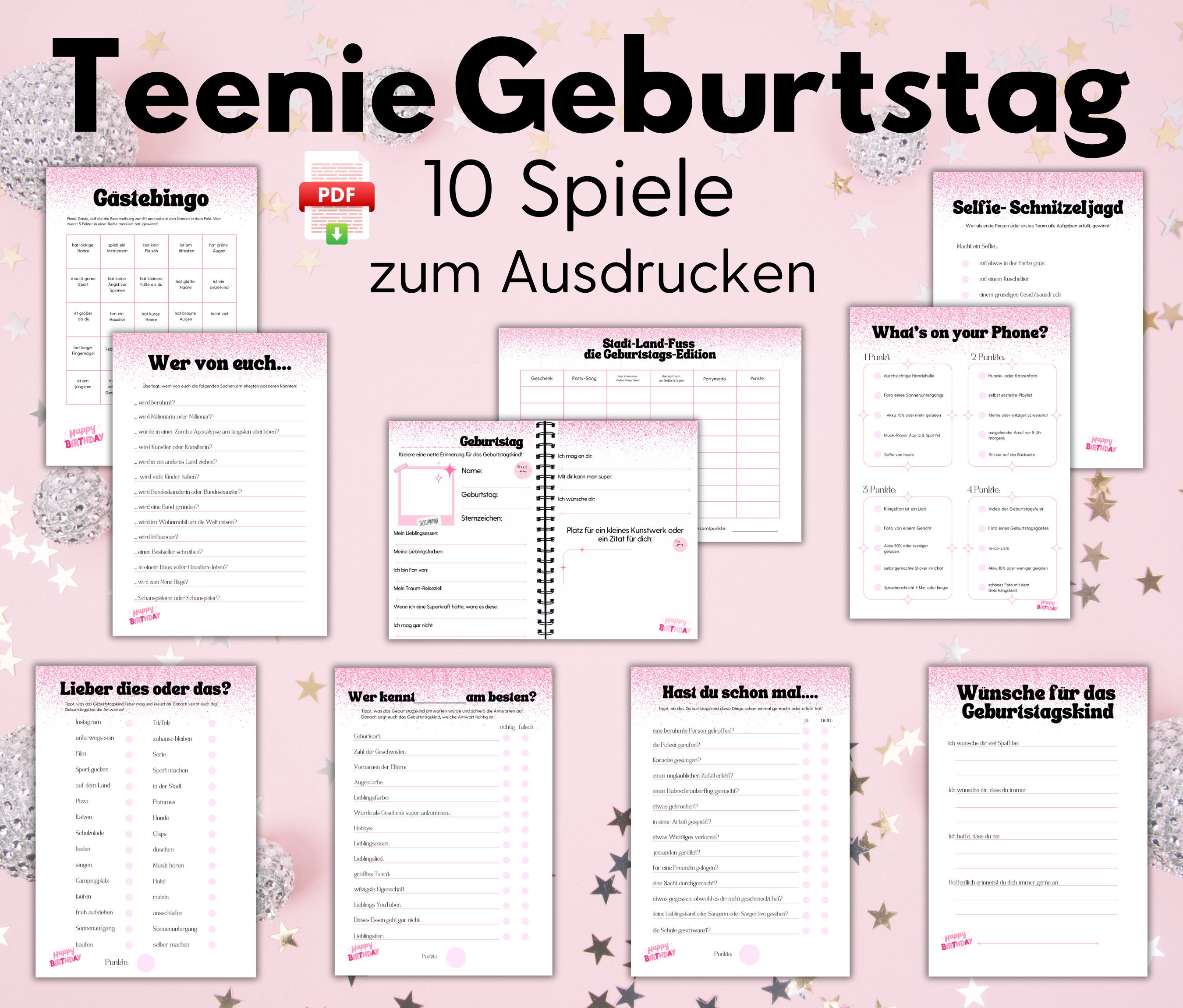  Foto zu Teenager Geburtstag Spiele Set zum Ausdrucken, Teenie Geburtstagsparty 