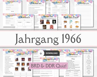 60. Geburtstag Spiele Set mit 15 Partyspielen, Ideen und Aktivitäten, Jahrgang 1966 runder Geburtstag Mann Frau Gästespiele auf Deutsch PDF