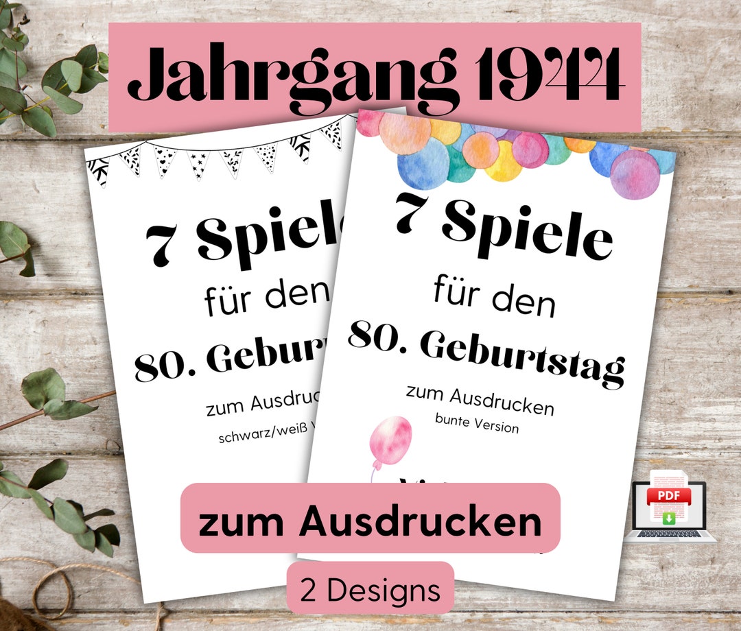 80. Geburtstag Spiele auf Deutsch zum Ausdrucken, Partyspiele Set 80er