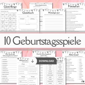 Geburtstagsspiele Set zum Ausdrucken, Partyspiele für erwachsene Gerburtstagskinder Download, Spiele Ideen zum Geburtstag, Gästebingo