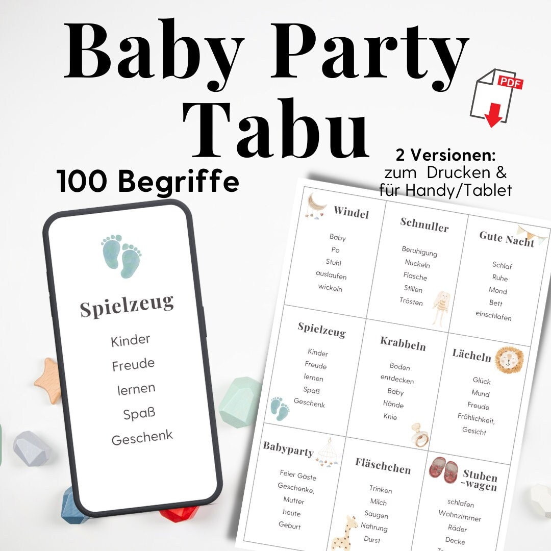 Babyparty Spiel zum Ausdrucken & für Handys, Babyparty Tabu 100
