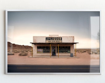 Roadside Remains 5/7 - Lou's Liquor, Desert Landscape Art, Southwestern Design, Western Wall Art, Modern Art Print, Boho Eclectic, Bar Art