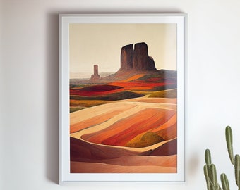 Arizona Desert Landscape #1, Desert Wall Art, Western Southwestern Decor, Colorful Bright Poster, Monument Valley, Oil Painting Print