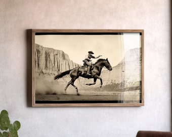 Vintage Film Still Outlaw Print, Modern Western Wall Art, Cowboy Cowgirl Decor, Wild West, Horse Poster, Modern Farmhouse, Nursery Print