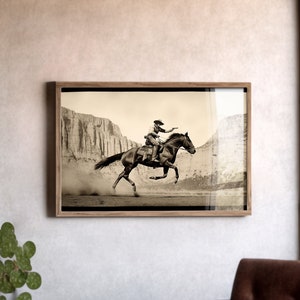 Vintage Film Still Outlaw Print, Modern Western Wall Art, Cowboy Cowgirl Decor, Wild West, Horse Poster, Modern Farmhouse, Nursery Print
