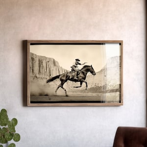 Vintage Film Still Outlaw Print, Modern Western Wall Art, Cowboy Cowgirl Decor, Wild West, Horse Poster, Modern Farmhouse, Nursery Print