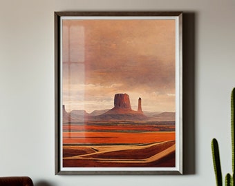 Arizona Desert Landscape Print #2, Desert Poster Print, Western Southwestern Decor, Colorful Wall Art, Monument Valley, Bright Oil Painting