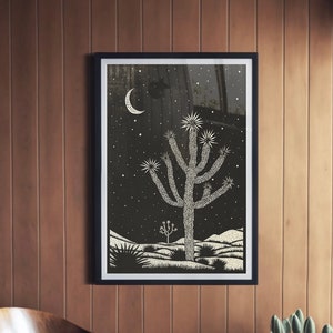 Joshua Tree Block Print Poster, Western Decor, Southwestern Design, Desert Landscape, Black and White Wall Art, Minimalist, Eclectic Boho image 1