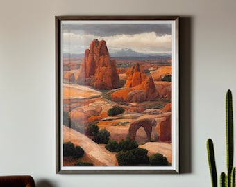 Utah Desert Landscape #2, Western Southwestern Decor, Desert Art, Oil Painting Print, Arches National Park, Landscape Painting Poster