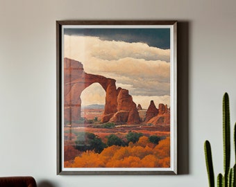 Utah Desert Landscape #1, Western Southwestern Decor, Desert Art, Oil Painting Print, Arches National Park, Landscape Painting Poster