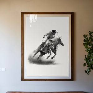 Wild West Outlaw Cowboy Illustration, Western Southwestern Decor, Cowboy Horse Wall Art, Art for Ranch Cabin Lodge, Eclectic Print Poster
