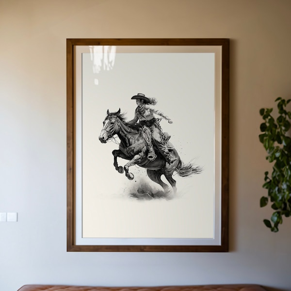 Wild West Cowgirl Print, Western Southwestern Decor, Female Cowboy Poster, Horse Illustration, Eclectic Wall Art, Badass Women, Girl's Room