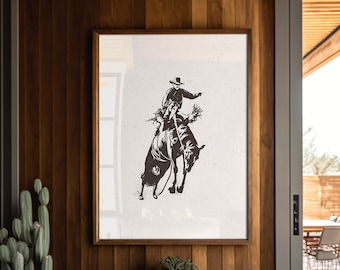 Bucking Bronco Graphic Print, Southwestern & Western Room Decor, Cowboy Wall Art, Modern Eclectic Poster, Boho Wall Art, Illustration Print