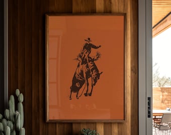 Bucking Bronco Graphic Print #1, Southwestern Western Room Decor, Cowboy Wall Art, Modern Eclectic Poster, Boho Wall Art, Illustration Print