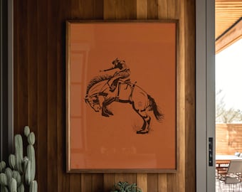 Bucking Bronco Graphic Print, Southwestern & Western Room Decor, Cowboy Wall Art, Modern Eclectic Poster, Boho Wall Art, Illustration Print