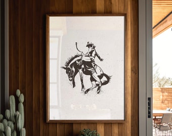 Bucking Bronco Graphic Print #3, Southwestern Western Room Decor, Cowboy Wall Art, Modern Eclectic Poster, Boho Wall Art, Illustration Print