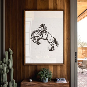 Bucking Bronco Graphic Print, Southwestern & Western Room Decor, Cowboy Wall Art, Modern Eclectic Poster, Boho Wall Art, Illustration Print image 1