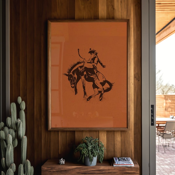 Bucking Bronco Graphic Print, Southwestern & Western Room Decor, Cowboy Wall Art, Modern Eclectic Poster, Boho Wall Art, Illustration Print