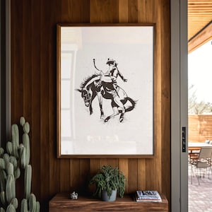 Bucking Bronco Graphic Print #3, Southwestern Western Room Decor, Cowboy Wall Art, Modern Eclectic Poster, Boho Wall Art, Illustration Print