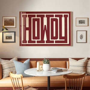 Howdy Typography Art Print Maroon, Western Decor, Southwestern Wall Art, Texas A&M Dorm, Aggies Art,  Southern Home Art, Ranch Wall Decor
