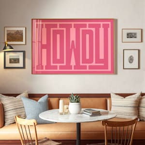 Howdy Typography Art Print Pink, Western Decor, Southwestern Wall Art, Eclectic Living Room, Boho Poster, Maximalist Wall Decor, Bright Pink