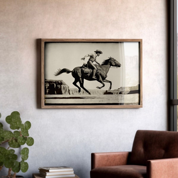 Vintage Film Still Cowboy Print, Modern Western Wall Decor, Southwestern Wall Art, Wild West Art, Desert Poster, Horse Poster, Farmhouse Art