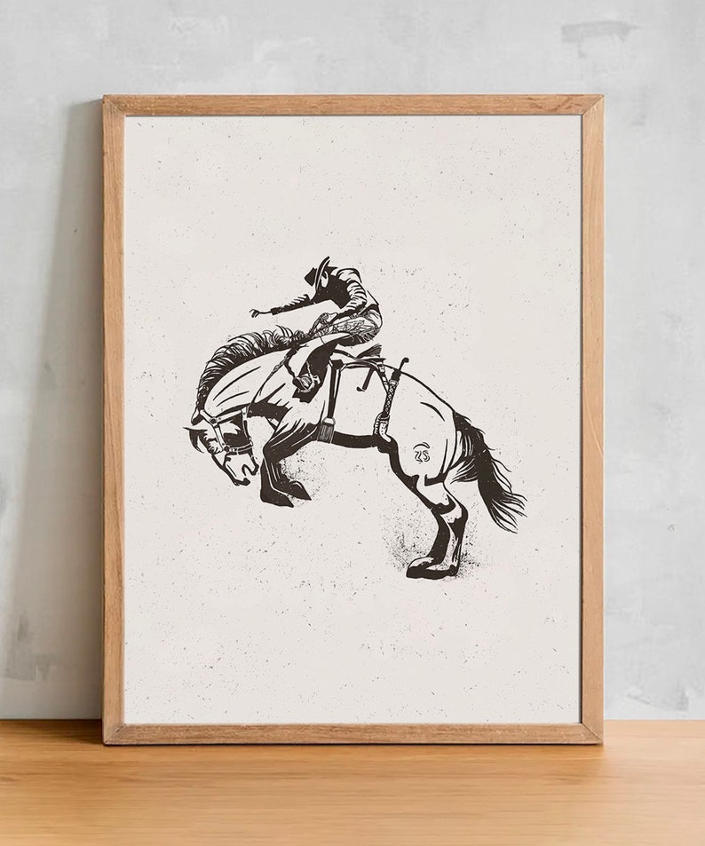 Bucking Bronco Graphic Print, Southwestern & Western Room Decor, Cowboy Wall Art, Modern Eclectic Poster, Boho Wall Art, Illustration Print image 3