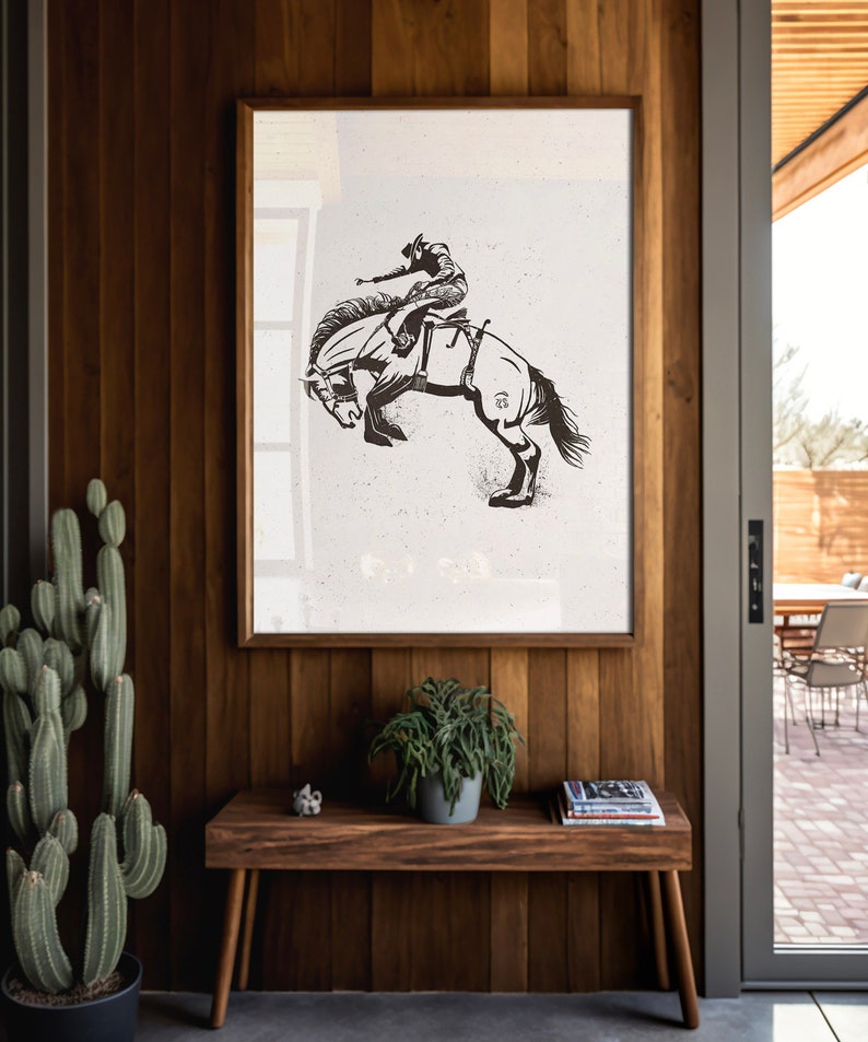 Bucking Bronco Graphic Print, Southwestern & Western Room Decor, Cowboy Wall Art, Modern Eclectic Poster, Boho Wall Art, Illustration Print image 1