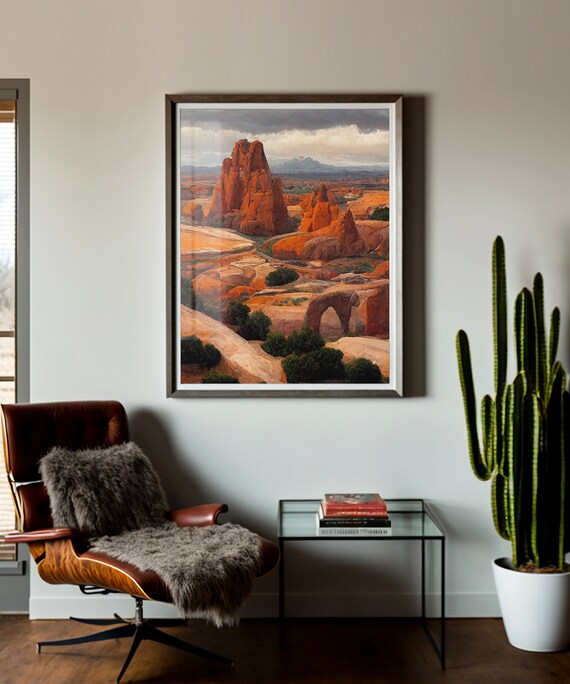 Utah Desert Landscape #2, Western Southwestern Decor, Desert Art, Oil Painting Print, Arches National Park, Landscape Painting Poster