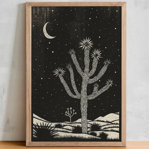 Joshua Tree Block Print Poster, Western Decor, Southwestern Design, Desert Landscape, Black and White Wall Art, Minimalist, Eclectic Boho image 2