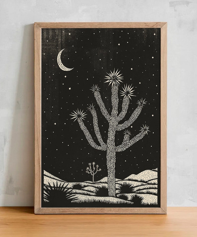 Joshua Tree Block Print Poster, Western Decor, Southwestern Design, Desert Landscape, Black and White Wall Art, Minimalist, Eclectic Boho image 2