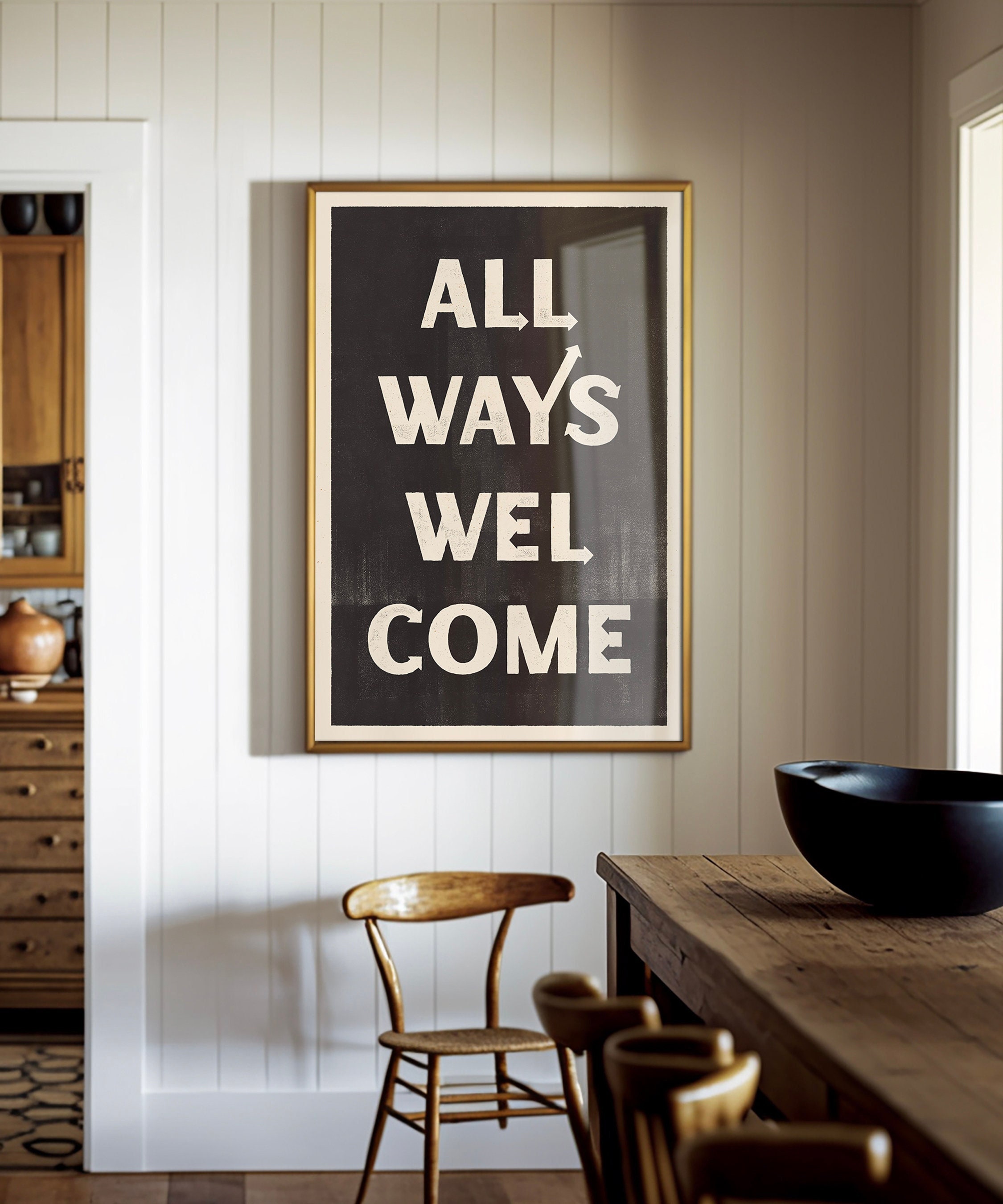 All Ways Welcome Typography Poster, Western Wall Art, Southwestern Decor, Entryway Art, Type Print, Eclectic Boho Design, Black and White