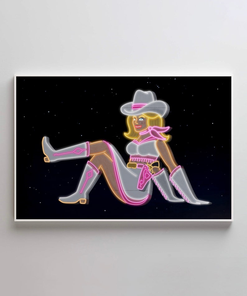 Neon Cowgirl Art Print, Western Wall Art, Pop Art Poster, Modern Art, Maximalist Wall Decor, Female Cowboy, Eclectic Wall Art, Vegas Vickie image 2