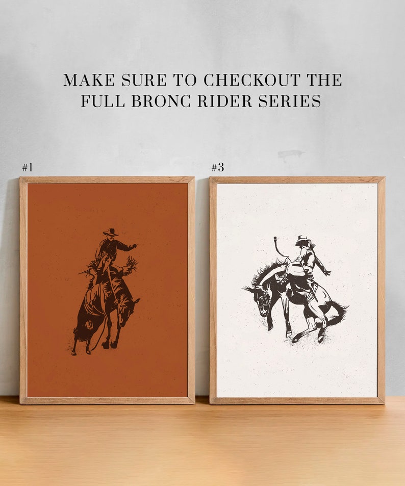 Bucking Bronco Graphic Print, Southwestern & Western Room Decor, Cowboy Wall Art, Modern Eclectic Poster, Boho Wall Art, Illustration Print image 2