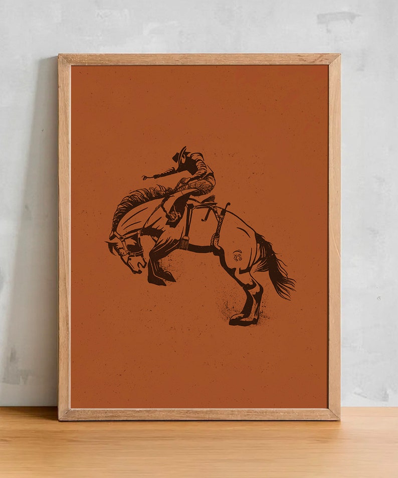 Bucking Bronco Graphic Print, Southwestern & Western Room Decor, Cowboy Wall Art, Modern Eclectic Poster, Boho Wall Art, Illustration Print image 3