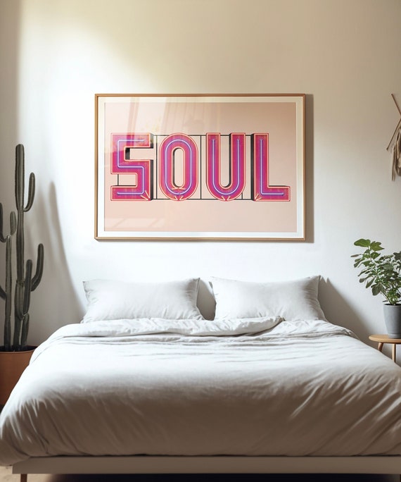 SOUL Neon Sign Typography Poster, Eclectic Wall Decor, Boho Art, Type  Design, Graphic Print, Maximalist Art, Pink Pop Art, Bright Colorful - Etsy