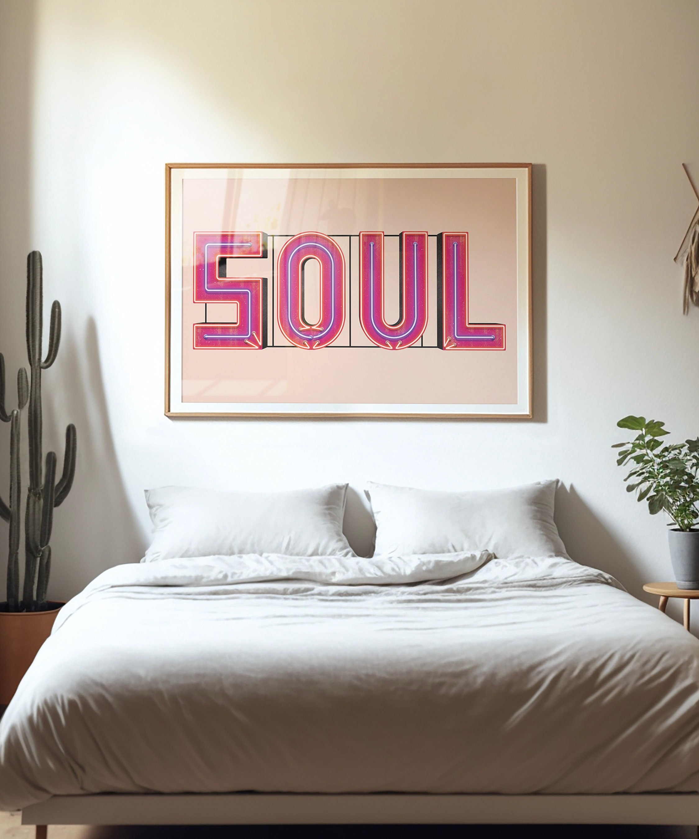 SOUL Neon Sign Wall Boho Art, Print, Graphic Typography Colorful Poster, Eclectic Decor, Design, Maximalist Art, Bright Type Art, Etsy Pink - Pop