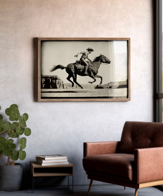 Vintage Film Still Cowboy Print, Modern Western Wall Decor, Southwestern Wall Art, Wild West Art, Desert Poster, Horse Poster, Farmhouse Art