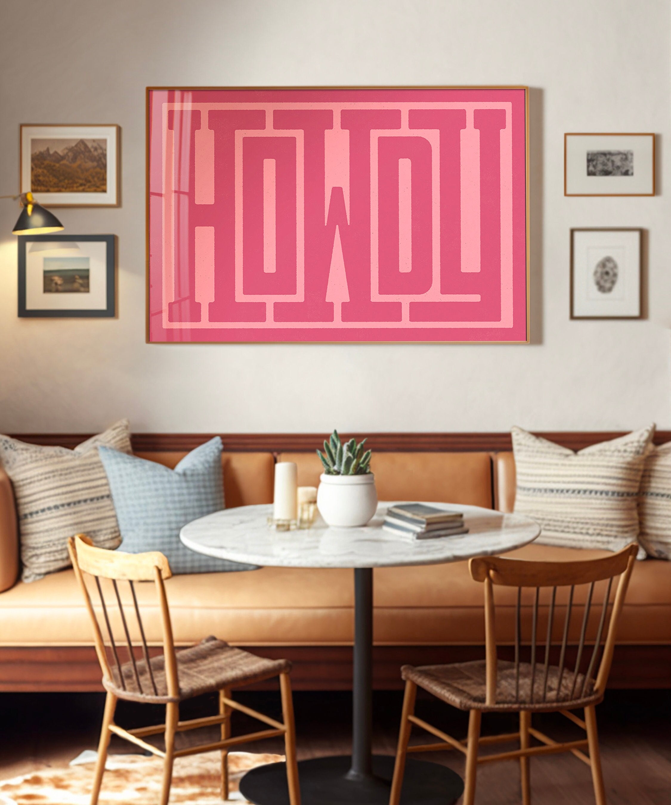 Howdy Typography Art Print Pink, Western Decor, Southwestern Wall Art, Eclectic Living Room, Boho Poster, Maximalist Wall Decor, Bright Pink