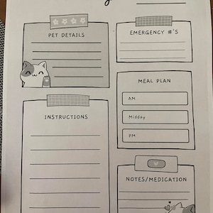 Cat Sitting Instructions - Pet Sitter Notes - Pet sitter printable - Cat sitter printable - Pet sitter template - Cat Sitting printable