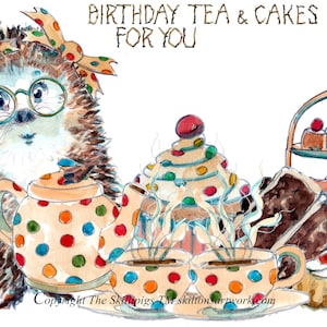 3141 Hedgehog HAPPY BIRTHDAY card, Tè e torte di compleanno per te, scones cup torte di crema al cioccolato. Possono essere personalizzati