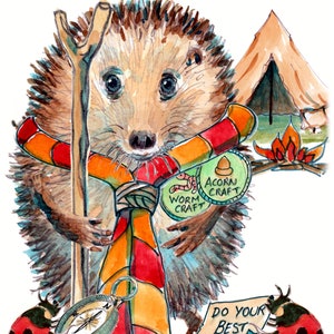 3671 BUON COMPLEANNO Boy Scout. con il suo fazzoletto da collo, il palo, i distintivi, la tenda e il fuoco da campo. Può essere personalizzato.