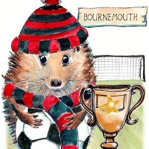 Bournemouth voetbalsupporter HAPPY BIRTHDAY muts sjaal en voetbal. rode en zwarte kit. Kan worden gepersonaliseerd. Nr.1 BORNEMOUTH