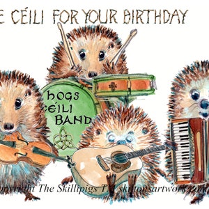 3804 Tarjeta de FELIZ CUMPLEAÑOS irlandesa Ceili o Ceilidh, banda de baile folklórico tradicional irlandesa, batería, guitarra, violín y acordeón. Se puede personalizar