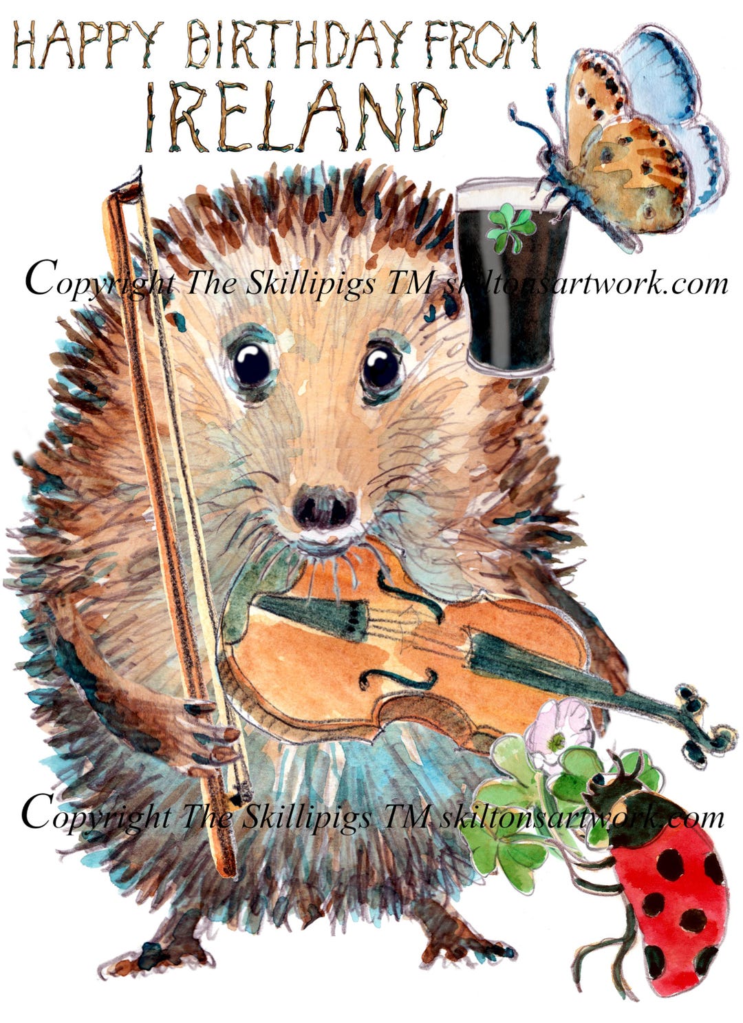 5010 Fiddle Player Happy Birthday From Ireland Hedgehog Violin ...
